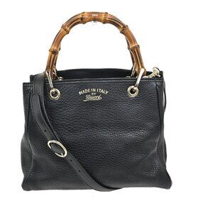 GUCCI Bamboo Shopper Tote 2Way Shouledr Handbag Leather Black GHW 18CA418